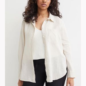 Beige linen button-down shirt